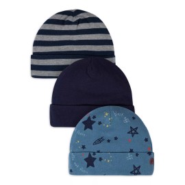 Gerber Baby Boy's 3 Pack Caps NEW Various Sizes Space Solid Stripes CUTE - 0-6 Months