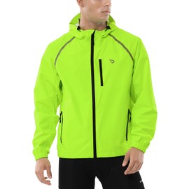 BALEAF BALEAF Mens Cycling Rain Jacket Windbreaker Waterproof Running Gear Golf Mountain Biking Hood Lightweight Reflective Yellow L