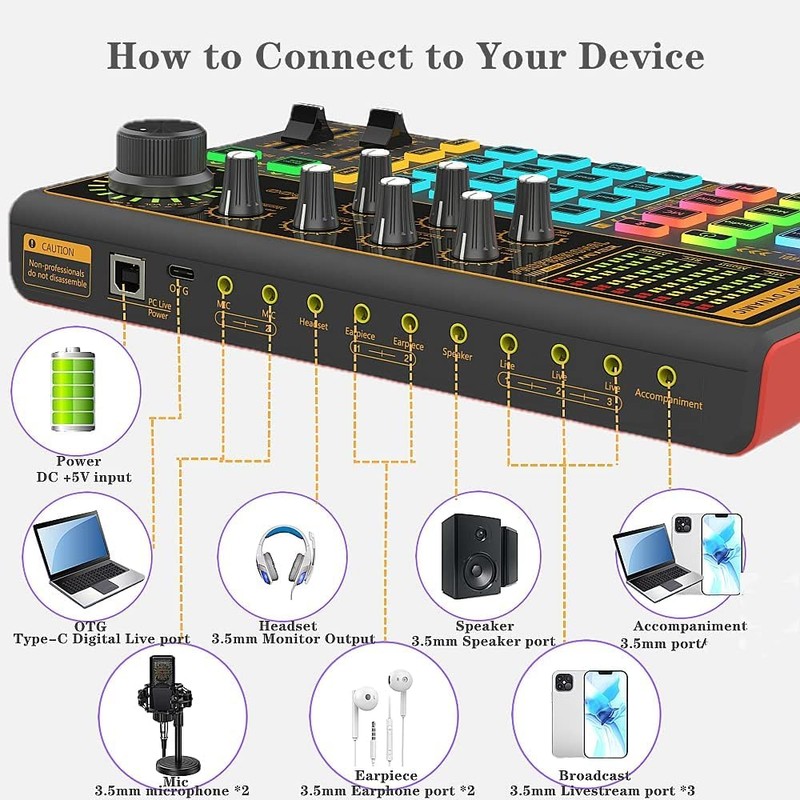 Sound Mixer Board, Voice Changer Sound Card with Multiple Sound