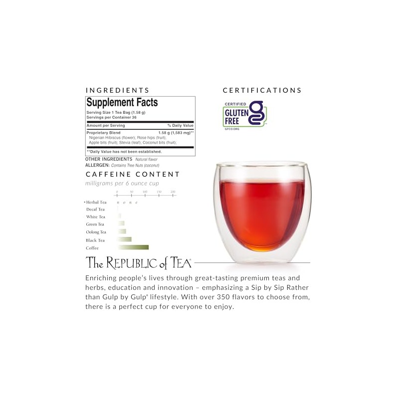 The Republic of Tea Hibiscus Coconut Superflower Herbal Tea, 36