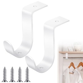 Hicarer 2 Pcs Closet Rod Brackets Heavy Duty Metal Wall Mount Rod Brackets with Screws Closet Pole Support for Living Room Bedroom Shelf Office(White,1.5 Inch)