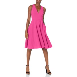 Dress the Population womens Catalina Solid Sleeveless Fit & Flare Midi Dress, Bright Fuchsia, Medium US