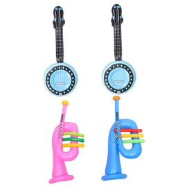 Vaguelly 4pcs Inflatable Musical Instruments Trumpet Banjo Toys for Boys and Girls Fun Party Props for Birthdays Music Events Quick Inflation Lightweight Portable