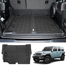 JTYZSM Rear Cargo Mat for 2021-2024 Jeep Wrangler JL 4XE Cargo Liners All Weather TPE Protection Anti-Slip Trunk Mat for 2021 2022 2023 2024 Wrangler JL 4XE 4 Door Accessories