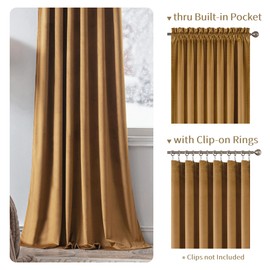 FMFUNCTEX Velvet Blackout Curtains Gold Brown Thermal Insulated Curtains for Bedroom Living Room Darkening Curtains 84 Inches Long Soft Luxury Heavy Rod Pocket Brown Drapes Dining Room 2 Panels Set