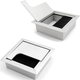 Cable Feed-Through Cable Duct Desk Channel Cable Management Desk with Brush Seal - 2 Pieces Cable Box 80 x 80 mm Made of Aluminium Alloy for Desks / Office & Worktops, Silver