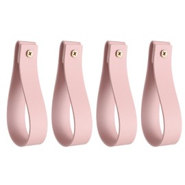 uxcell 4pcs Leather Curtain Rod Holder 1 x 4.7 Inches Wall Hanging Straps Curtain Rod Hook Brackets Hangers with Screws for Wall Bathroom Kitchen Bedroom, Light Pink