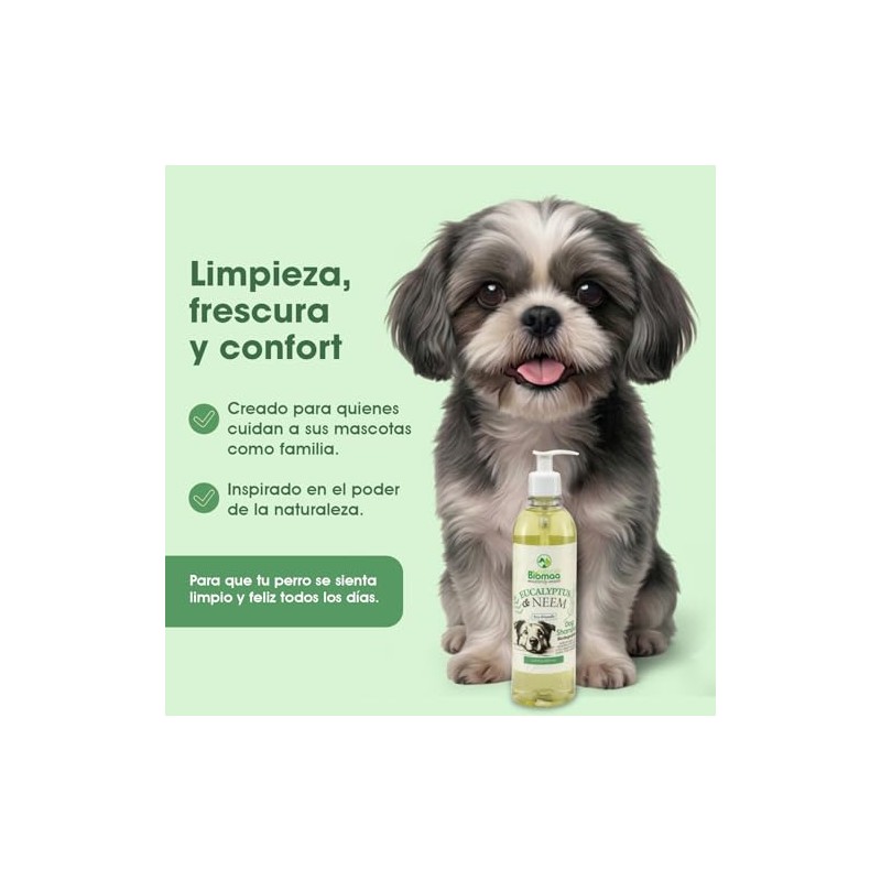 BIOMAA Shampoo para Perros con Extractos de Neem y Eucalipto,