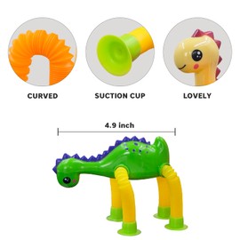 DoDoMagxanadu Pop Tubes Fidget Toys for Kids, Animal Toys 4Pack Telescopic Suction Cup Toy for Year Old Ages 3 4 5 6 7 Toys for Stress and Anxiety Relief Stocking Stuffers for Toddlers (Dinosaur)