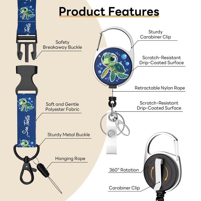 Handlein Retractable Badge Holder with Detachable Lanyard, Heavy Duty ID