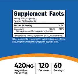 Nutricost Nutricost Magnesium+ Extra Strength 420mg, 120 Capsules - 60 Servings. Magnesium Oxide and Glycinate - Non-GMO, Gluten Free, Vegan Friendly