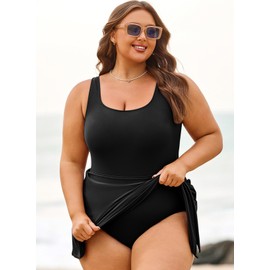 Aleumdr Women's Plus Size One Piece Swimsuit Swim Dress Modest Full Coverage Tummy Control Bathing Suit with Skirt Black 3X