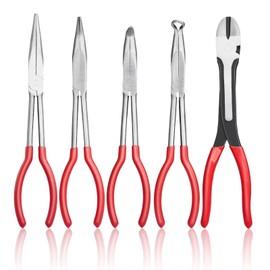 Happybuy Needle Nose Pliers, 11 in Long Needle Nose Pliers Set, Diagonal Cutting Pliers, 45°/ 90° Bent Nose Plier, Round Nose Plier,Professional Pliers Set with Storage Bag, 5-Piece