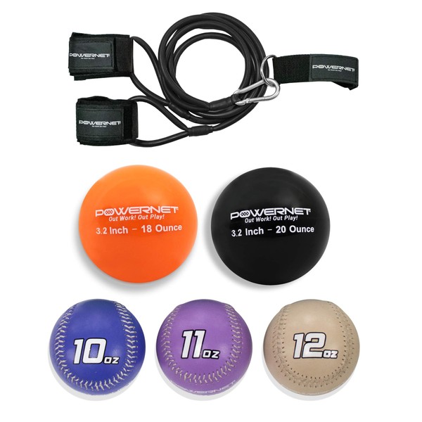 PowerNet Arm Care Bundle | Baseball Softball Strength and Conditioning PowerBands + Plyo Balls + Weighted Baseballs | Rehab Throwing Injuries | Build Arm Strength (Black | Advanced)