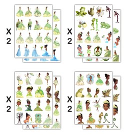8 Sheets Princess Tiana Temporary Tattoos for Girls, Princess and the Frog Toys Party Favors for Baby Shower Birthday Party Decorations Supplies
