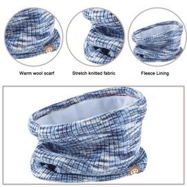 Enwokran Kids Winter Hat Scarf Gloves Set - Warm Thermal Knitted Beanie Cap Snood Neck Warmer Touchscreen Mitten Soft Fleece Lining Elastic for Children Aged 5-12 Outdoor Sports (Blue Mix)