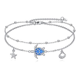 DAYLINLOVE Turtle Anklet 925 Sterling Silver Starfish Shell Beach Ankle Bracelet Sea Turtle Adjustable Foot Jewelry for Women Grils