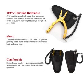 CRAZY SHARK Portable Mini Aluminum Flying Fishing Pliers for Cutting Braid Line Remove Hooks with Sheath and Lanyard 4.5in Gold