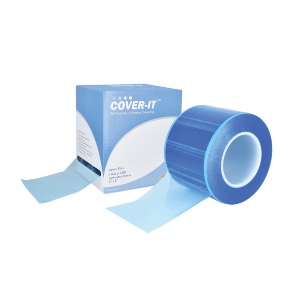 Pac-Dent Cover-It Barrier Film, Adhesive Tape Sheets to Protect Hard Surfaces, 1200 Sheets, 4 Inches x 6 Inches, Blue