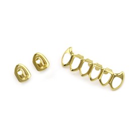 Huliyhus 18K Gold Plated Hip Hop Teeth Grillz Caps Open Face 2pcs Single Top and Bottom Grills for Your Teeth Grillz Set for Men Women (Gold)