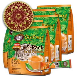 5-Pack OLDTOWN White Coffee 3 in 1 Asian Instant Coffee Package with a Cork Coaster, old town White Coffee 75 Packets with a Random Flavor Sample Packet (5-PACK, MLT)