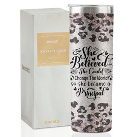 Onebttl Principal Appreciation Gifts for Women, 20oz Insulated Stainless Steel Tumbler with Lid and Straw for Principal Day, Appreciation Day, Christmas, Retirement - She Believed She Could