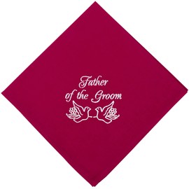 Parents of the Bride and Groom Embroidered Handkerchief Wedding Dad Gift from Daughter Hankerchief Parent Hanky Hankie (Burgundy, Father of the Groom)