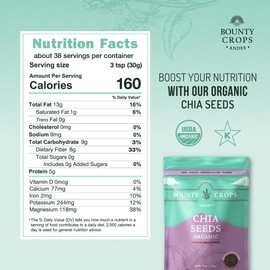 BOUNTY CROPS Organic Chia Seeds (2.5 lb, 40 oz, 1.13 kg), High in Omega-3, Fiber, and Antioxidants, Non-GMO, Gluten-Free, 38 Servings