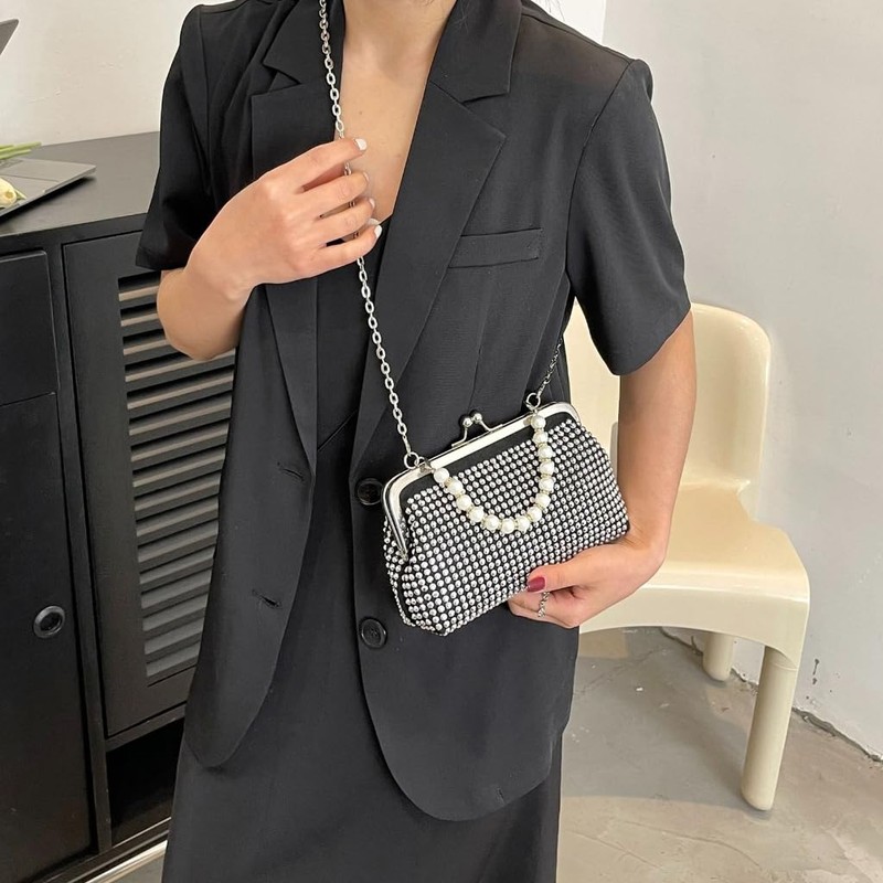TQUXNGA Crossbody Bag, Purse, Handbag, Purse with Detachable Chain, Pearl