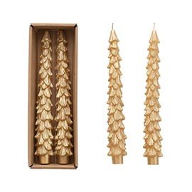 Creative Co-Op Unscented Tree Shaped Taper Candles, Gold, Boxed Set of 2