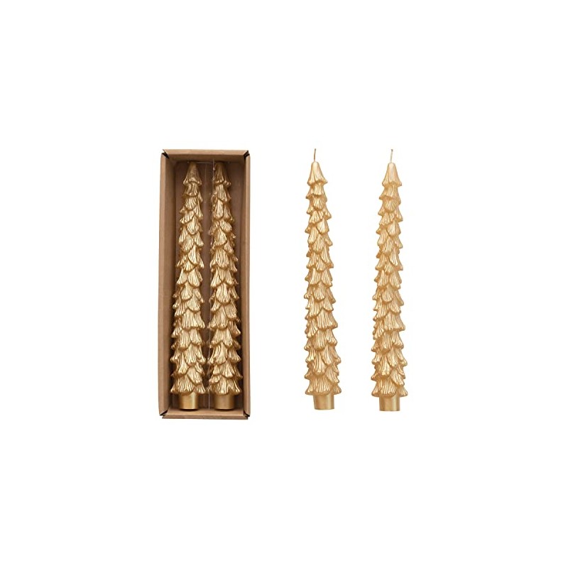 Creative Co-Op Unscented Tree Shaped Taper Candles, Gold, Boxed Set