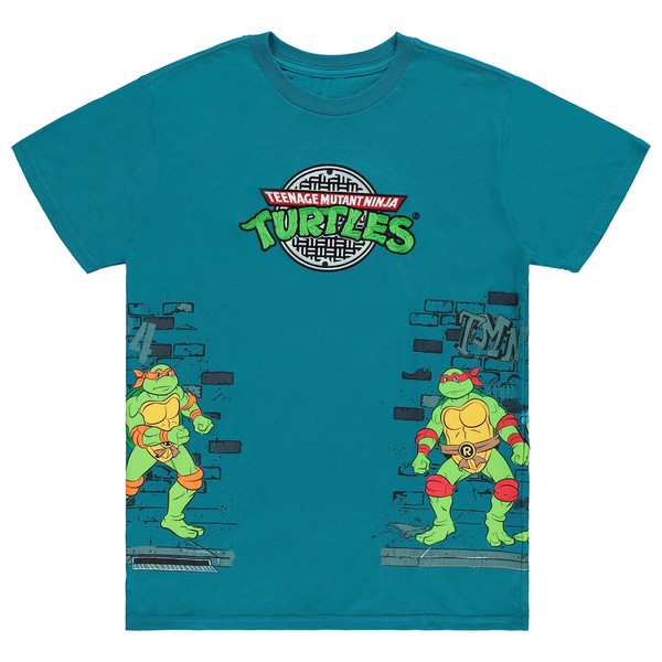 playera para hombre con estampado de tortugas ninja - Straight from The Sewer - TMNT Throwback Classic Wrap Print, Azul (Deep Sea), Small