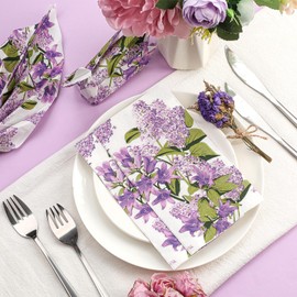 Jetec 200 Pcs Spring Floral Birds Guest Napkins Paper Napkins Decorative Disposable Hand Towels for Bathroom Tea Party Bridal Baby Shower Wedding Holiday Birthday(Purple Lilac)