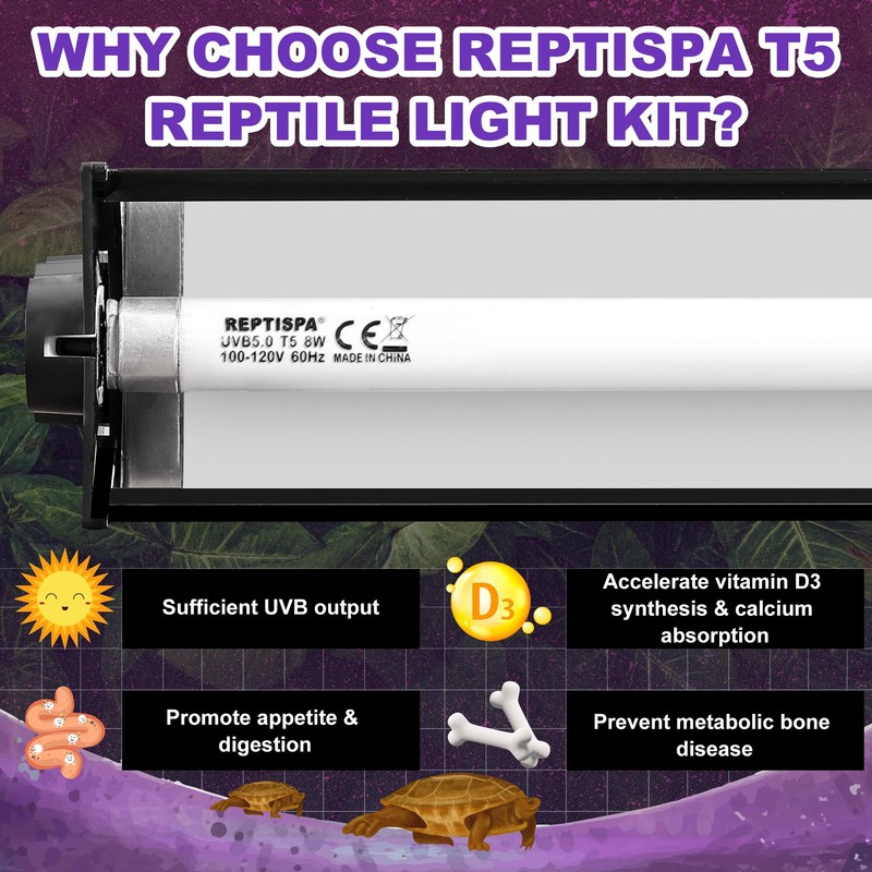 T5 HO UVB Lighting Combo Kit, Reptile Light Fixture with