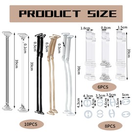 PKRFCJ 10 Bra Straps, 6 Clear Strap Bras for Women, 8 Anti-Slip Buckles,Adjustable Design, Suitable for Daily Wear,Wedding Dresses,Evening Dresses Suitable for Ladies and Girls