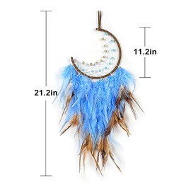 FuninCrea Dream Catcher, Half Circle Moon Dream Catchers with Feathers Handmade Fairy Dreamcatcher Indian Style Hanging Wall Decor for Living Room, Bedroom, Dormitory (blue)