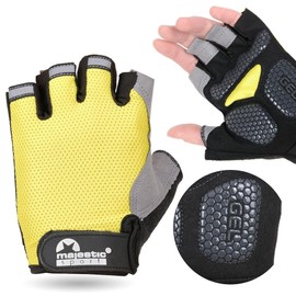 Majestic Sport Cycling Gloves Men Women Half Finger Breathable Cycling Gloves Gel Shock Absorbing Non-Slip Size L Lime Black