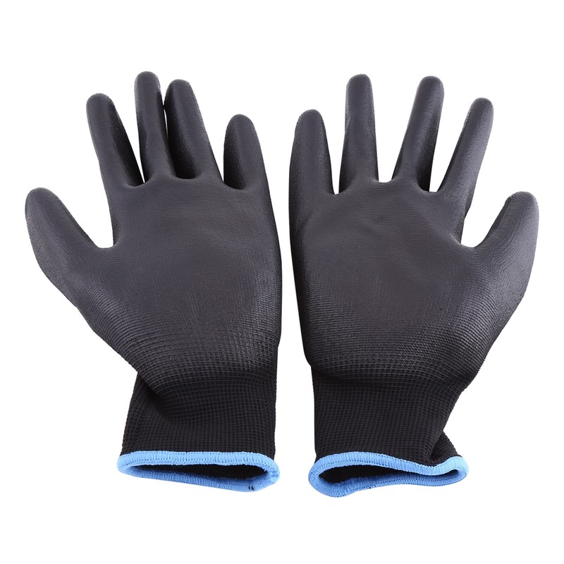 Black 12 Pairs PU Safety Coating Palm Work Gloves Grip