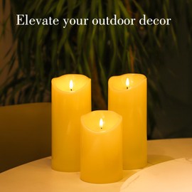 ANGELLOONG Waterproof Flameless Candles with Remote, 6"x4" Outdoor Battery Operated Candles with Timer, LED Flickering Pillar Candles for Home Decor, Durable & Safe, Set of 2