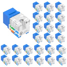 VCE 25-Pack RJ45 Cat6 Keystone Jack Inserto de 90 Grados, Adaptador de Conector Keystone Perforado-Azul listado UL