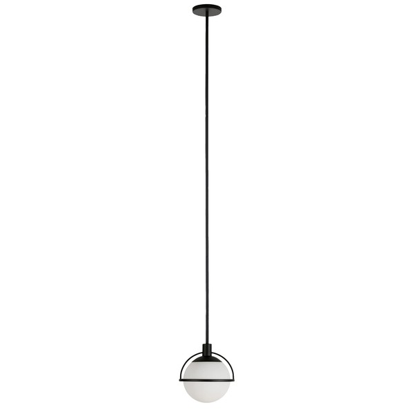 Henn&Hart 9.38" Wide Pendant with Glass Shade in Black, for