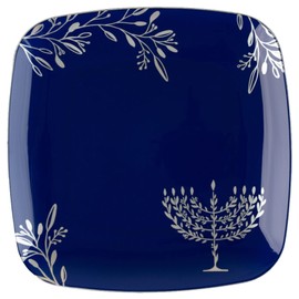 7.25" inch Square Plastic Plates Heavy Duty Plastic Hanukkah Dinner Plates with Blue Silver Chanukah Design Hanukkah Party Disposable Salad Plate China Like Plastic Dessert Plate Chanuka (40 PACK)