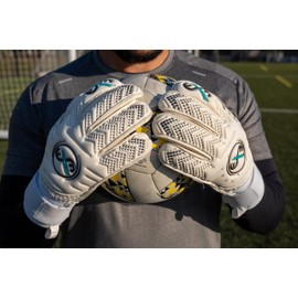 ExE-GK Elevate Pro Goalkeeper Gloves Roll Finger Internal Grip Dots Double Wrist Strap White and Black features Latex backhand Sizes 7-11 Adult Junior Kids Youth 4mm Professional Contact Latex (9)