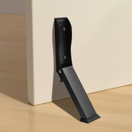 Kickdown Door Stopper with Rubber Tip, No-Drilling Door Holder to Keep Door Open, One Touch Flip Down Door Stop (Black)