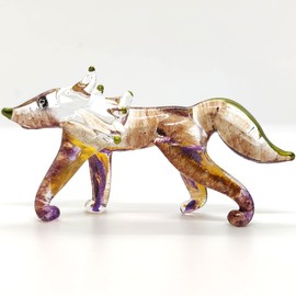 Sansukjai Fox Miniature Figurines Animals Hand Blown Glass Art Collectible Gift Decorate (Brown Purple)