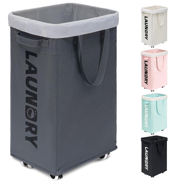 Goodpick Laundry Basket with Wheels, 75L Laundry Hamper, Dorm Room
