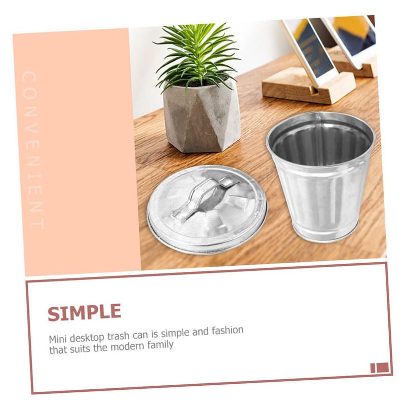 CHILDWEET Compact Metal Trash Can with Lid Small Bedroom Desktop