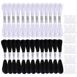 Cldamecy Embroidery Floss,13 Skeins White & 13 Skeins Black Embroidery Threads for Cross Stitch,Friendship Bracelets String,and DIY Art Craft,with 10 PCS Floss Bobbins