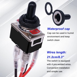 weideer Momentary Reverse Polarity Switch 12V 30A Motor Control RV Jack Switch DPDT 4 Pin (ON)-Off-(ON) Toggle Switch with Waterproof Cap Wires