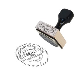 Hubco Traditional Business Stamp Seal with Old-fasioned Wood Handle, 1.6 x 1.6 Inches, Black, Tan, 1 Count [LLC]